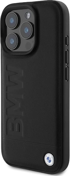 Mbështjellës BMW Leather Hot Stamp për iPhone 16 Pro, e zezë