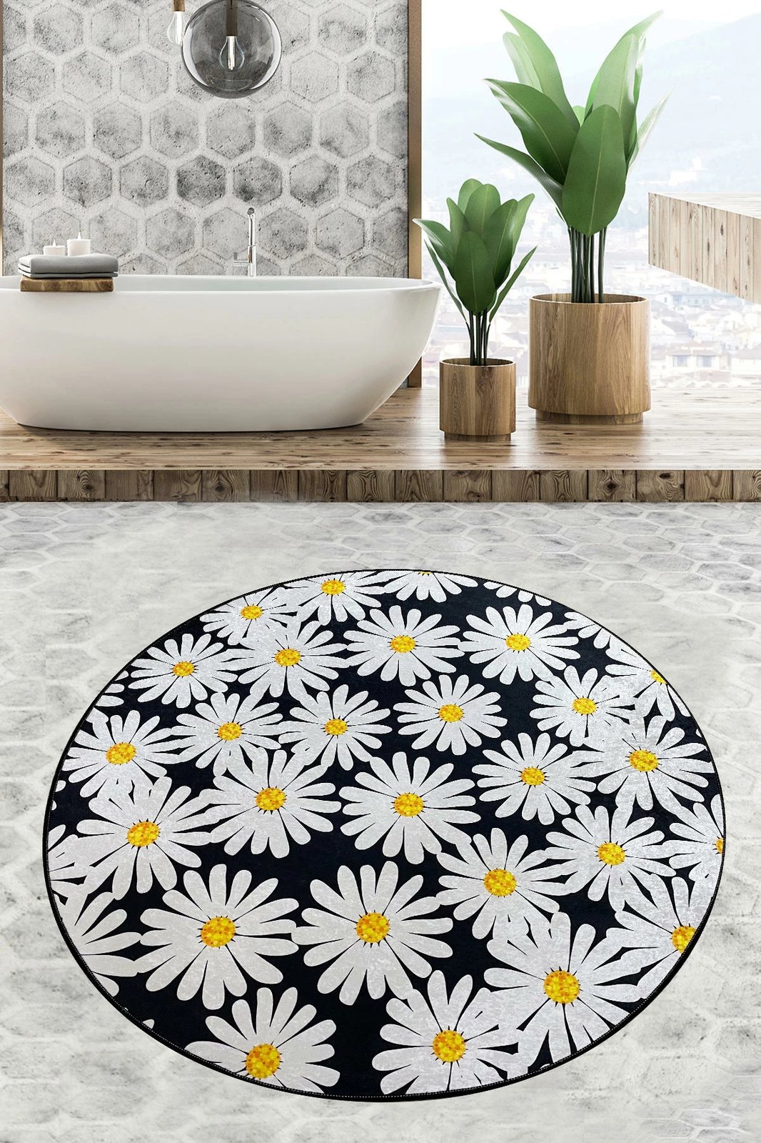 Tapet për banjo, model me margarita, shumëngjyrësh, 80cm