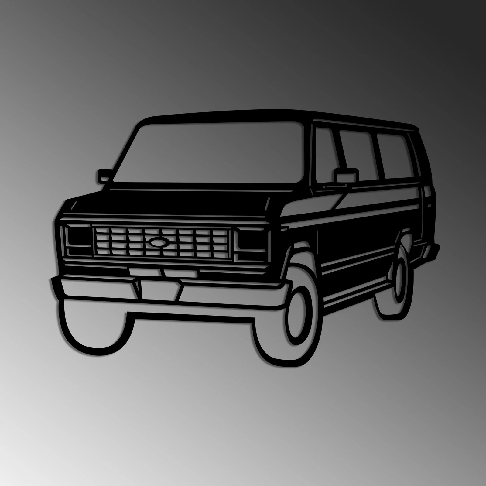 Aksesor dekorativ metalik për mur, Wallity, FORD Club Wagon old van, ngjyrë e zezë, 60x40cm