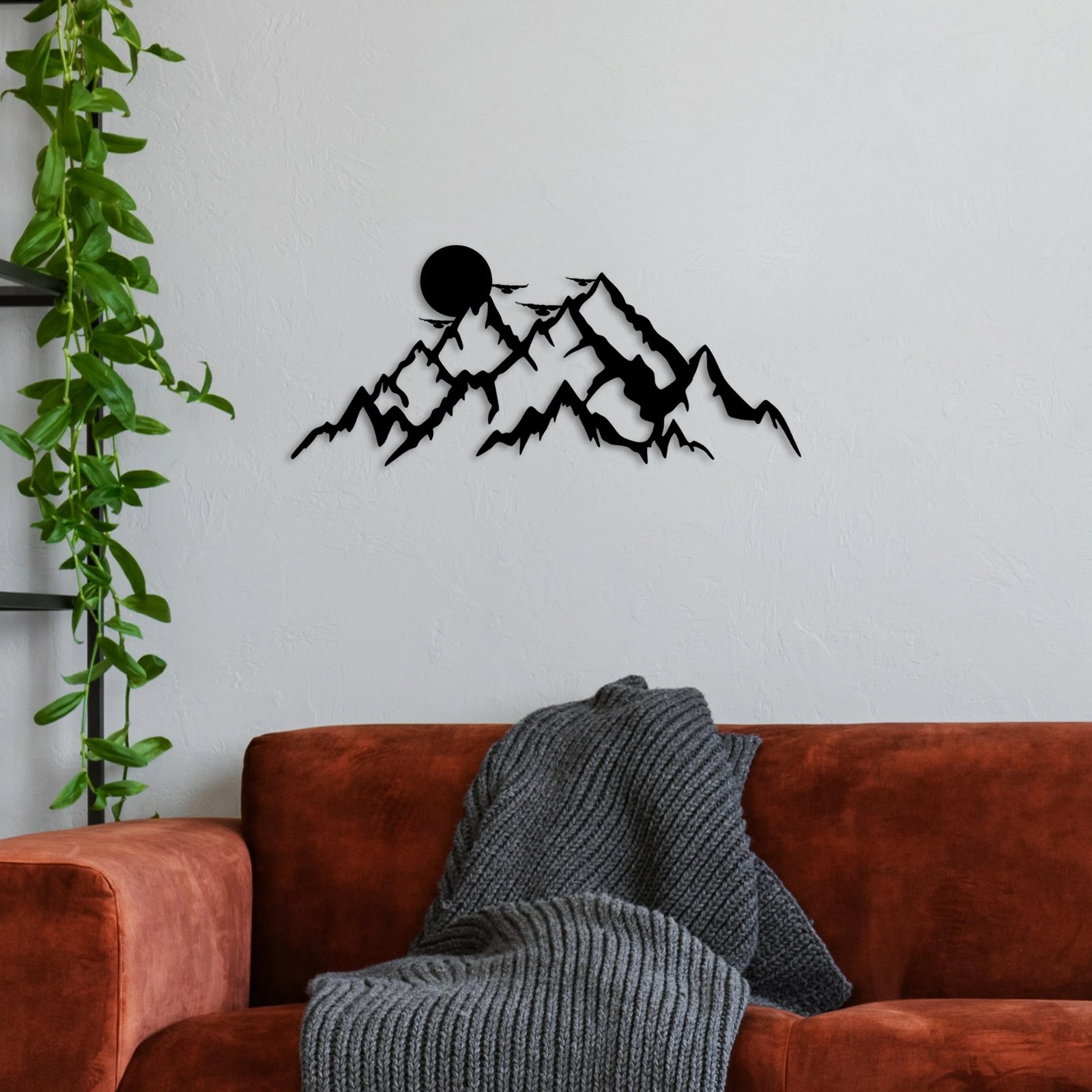 Aksesor muri dekorativ prej metali, Wallity, male të plota dhe diell, 59x25cm