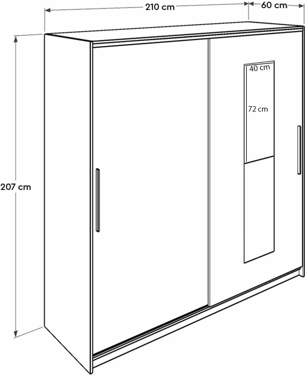 Dollap Hanah Home, Swd-720-Bb-3, ngjyrë e bardhë, me derë pasqyre, 210x207x60cm