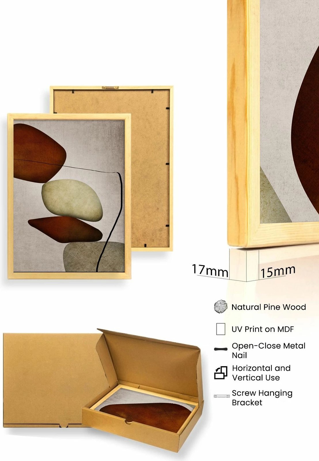 Pikturë dekorative me kornizë, MDF, 3 copë, Wallity, Huhu469, 30x40cm