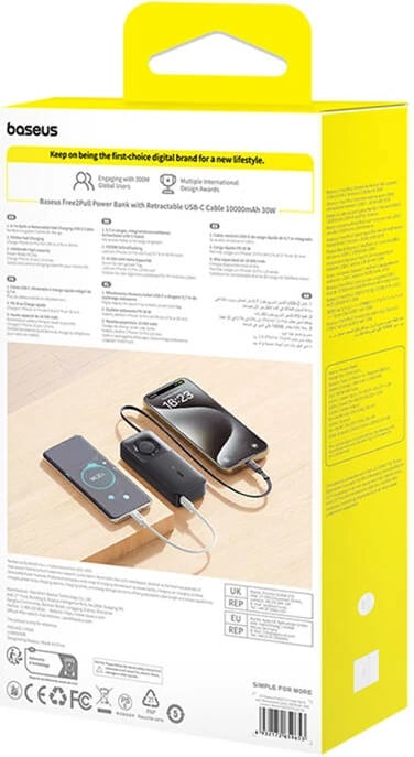 Powerbank Baseus OS Free2Pull 10000mAh 30W me kabllo, e zezë