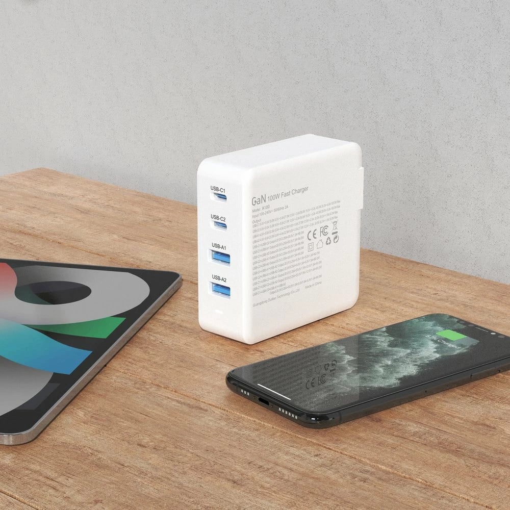 Karikues muri Dudao A100EU GaN, 100W, 2x USB-C, 2x USB-A, Bardhë