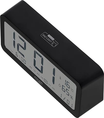 orë alarmi Adler AD 1195, ekran me ndriçim, 3 alarme, termometër dhe higrometër, me bateri, e zezë orë alarmi Adler AD 1195, ekran me ndriçim, 3 alarme, termometër dhe higrometër, me bateri, e zezë