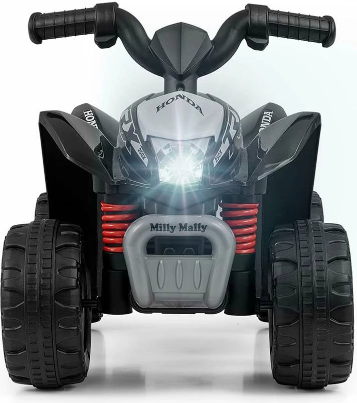 ATV elektrik për fëmijë, Milly Mally, Honda TRX 250X licencë, motor 30W, bateri 6V 4.5Ah, shpejtësi 2.5–3 km/h, zi