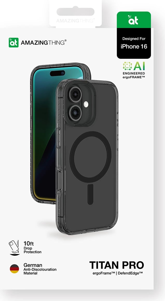 Mbështjellës AmazingThing Titan Pro Mag me unazë magnetike për iPhone 16, zi