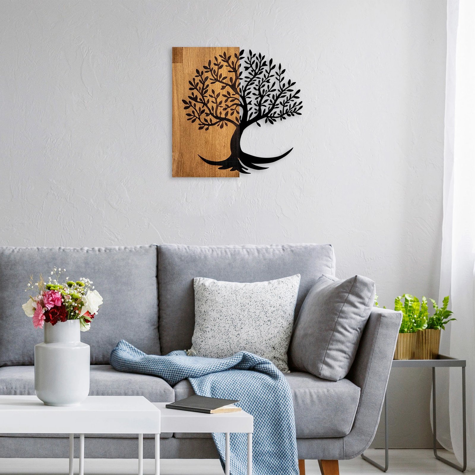 Aksesor dekorativ muri prej druri, Wallity, dru limoni, 373, ngjyrë arre dhe e zezë, 58x58cm