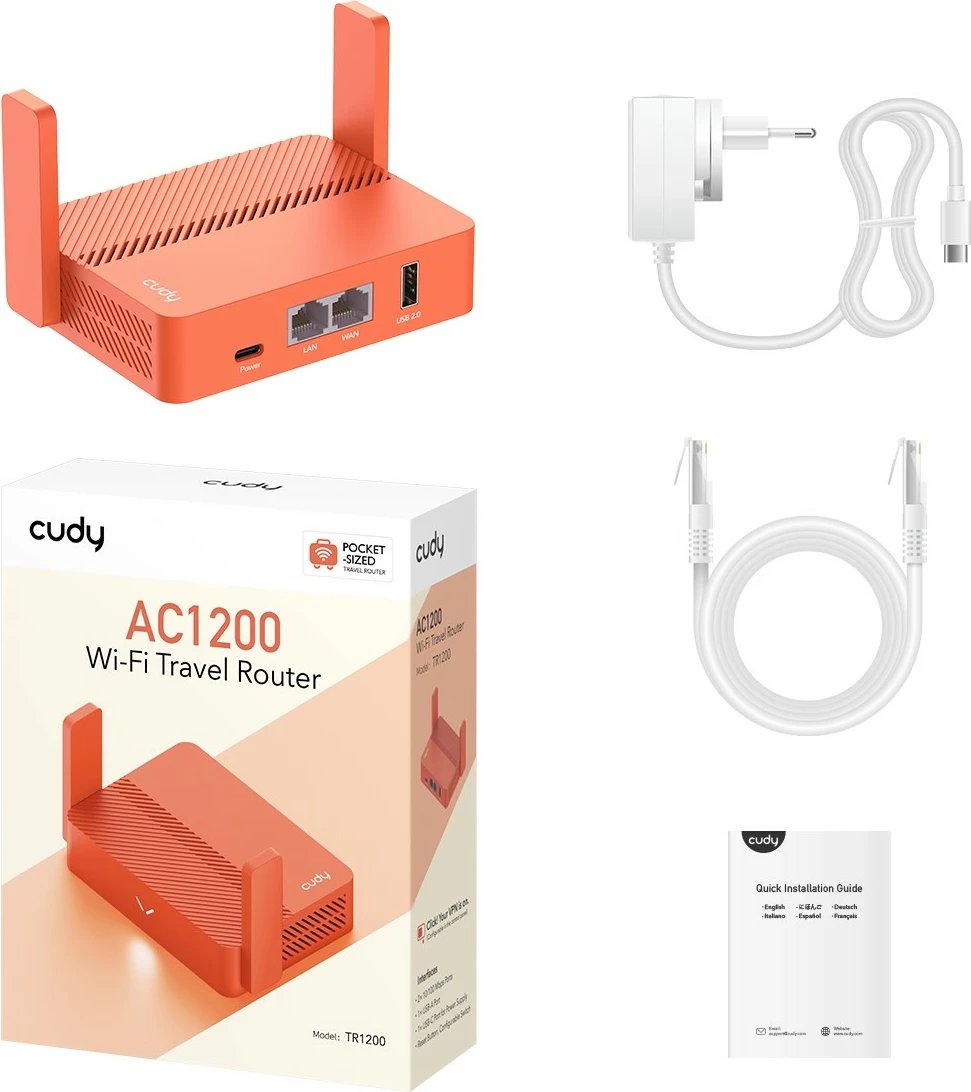 Router portativ Cudy AC1200, Ethernet LAN, ngjyrë portokalli