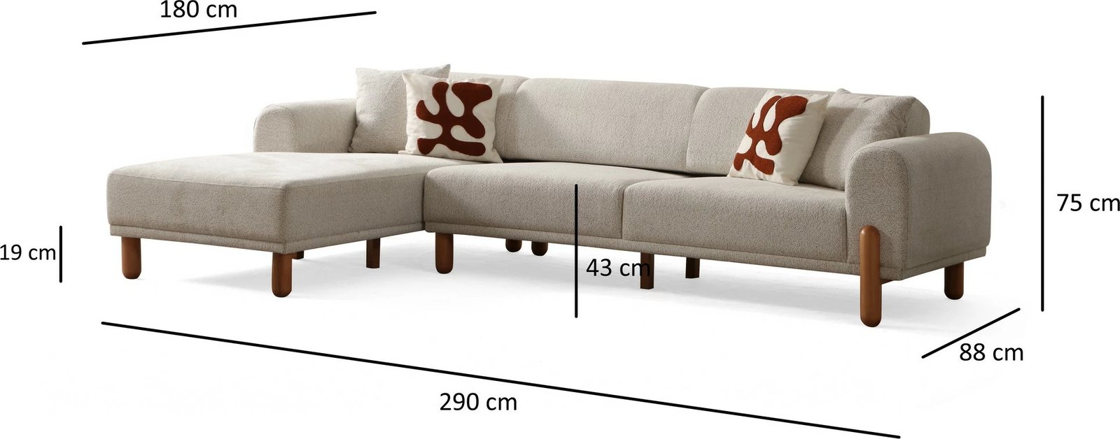 Kënd divan-krevat Atelier del Sofa, Lyke majtas, krem