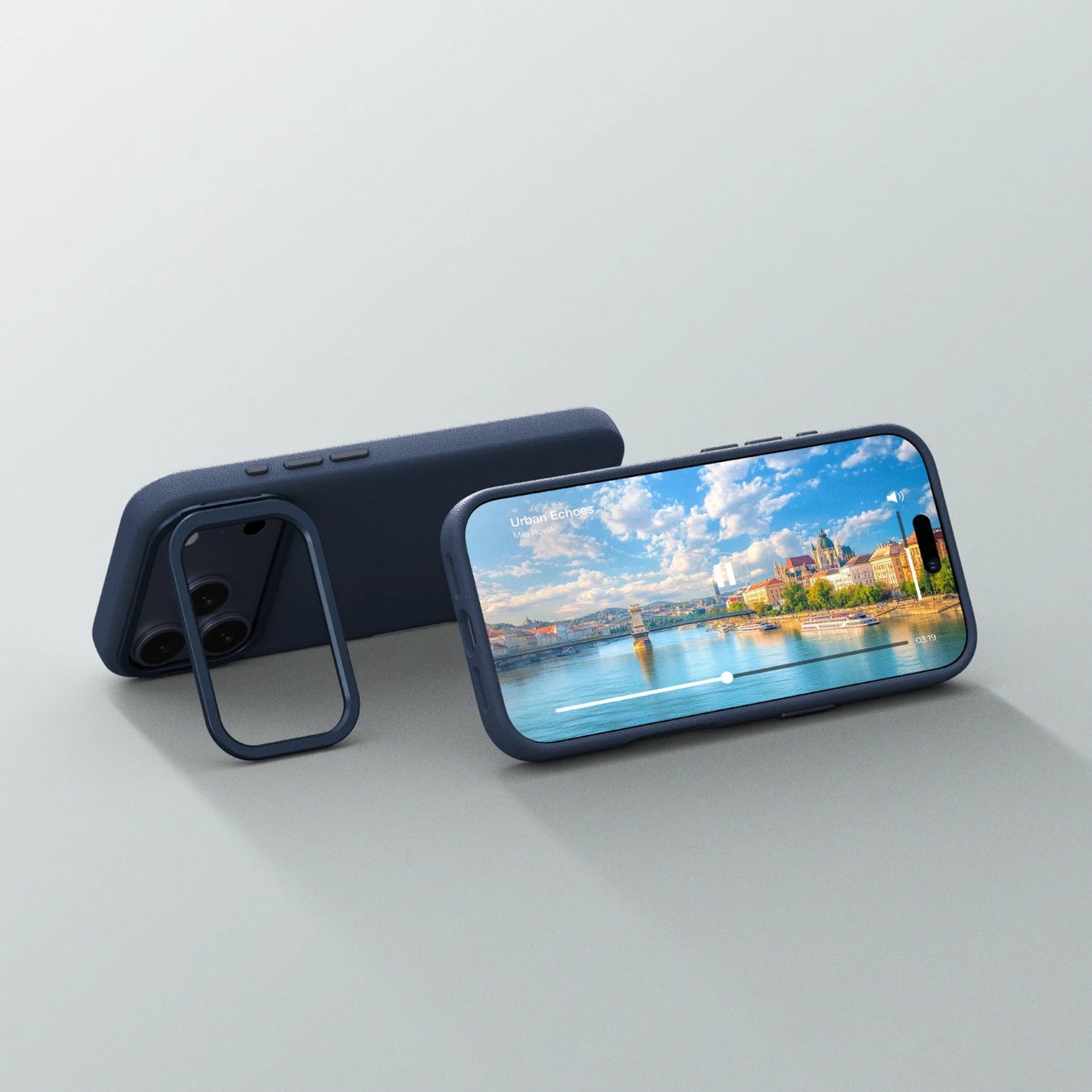 Mbështjellës AmazingThing Glamour për iPhone 17 Pro Max, me stand, kaltër