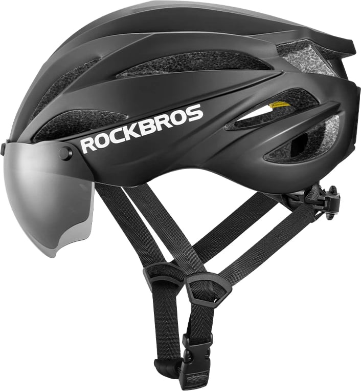 Helmetë biçiklete Rockbros 10110045001 me vizor dhe syze UV të ndashme, e zezë