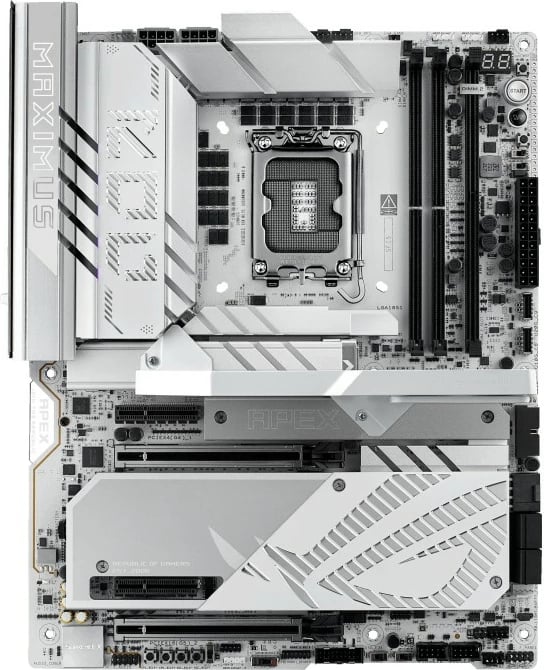 Pllakë amë, Asus ROG Maximus Z890 Apex, LGA1851, Intel Z890, ATX, 2x DDR5, PCIe 5.0 x16, Thunderbolt 4, Wi‑Fi 7, argjendtë gri