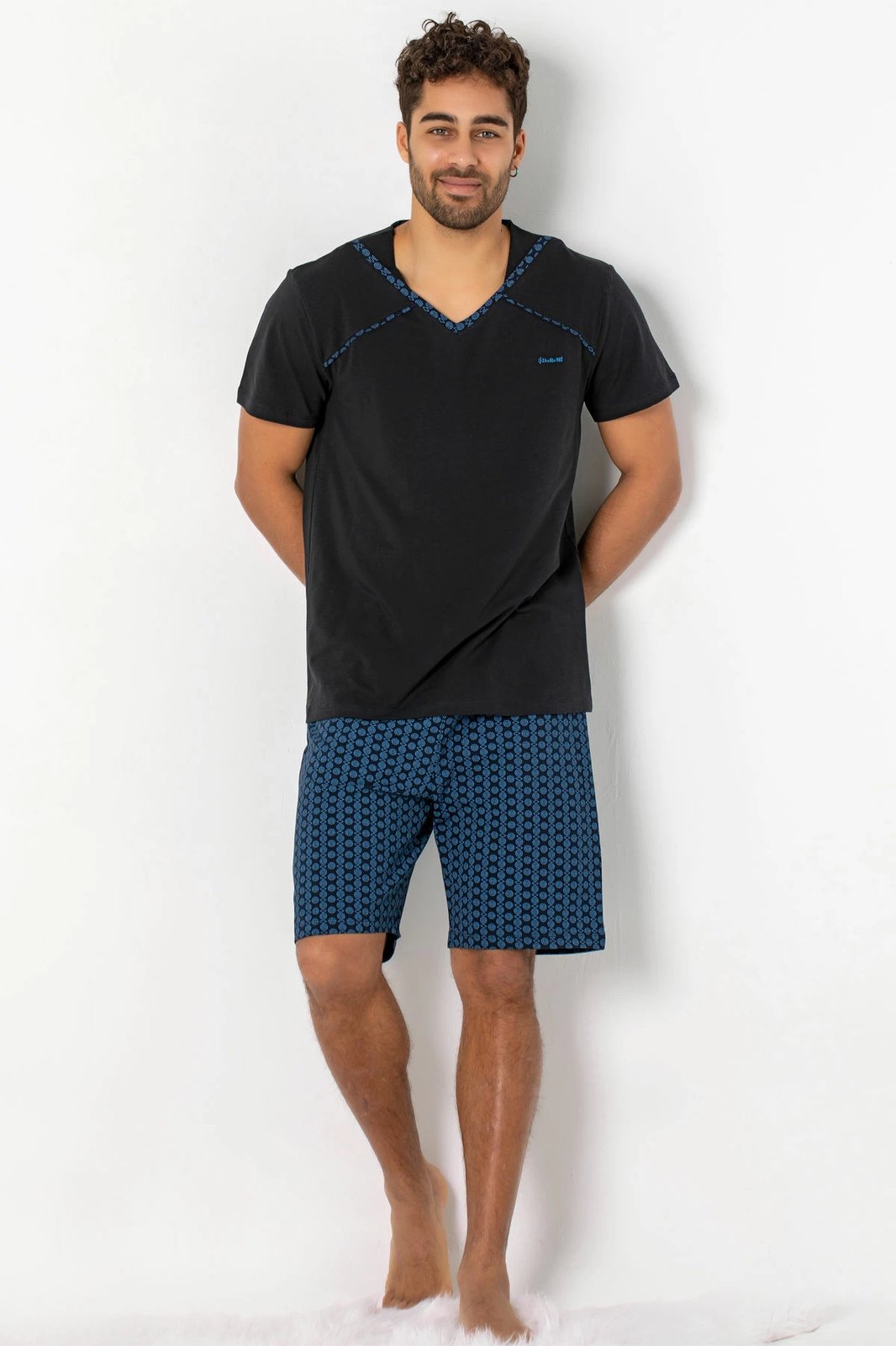 Set pizhamash për burra, Jumeon, 002-000465, e zezë, blu e errët