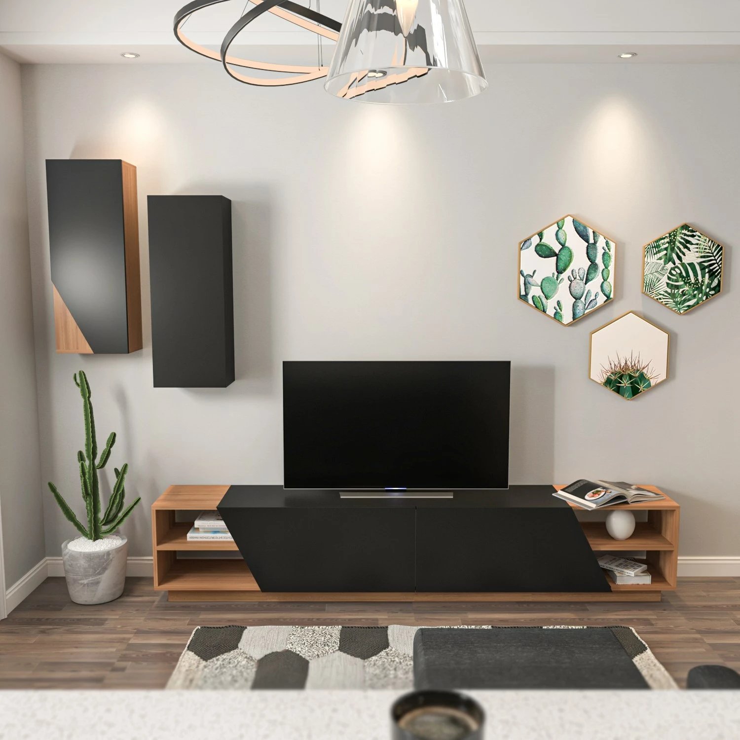 Njësi TV Hanah Home, zebra e zezë, dru tik