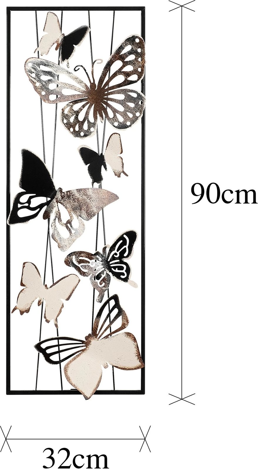 Aksesor dekorativ metalik për mur, Wallity Kelebek, shumëngjyrësh, 32x90x5cm