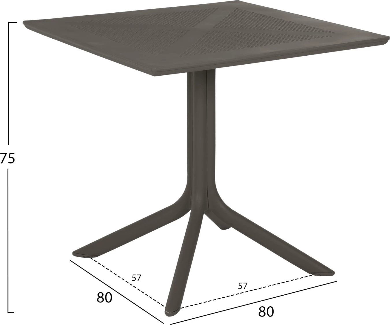 Tavolinë katrore për jashtë, polipropilen, ngjyrë ulli e errët, LUNAR FH5930.15, 80x80x75cm