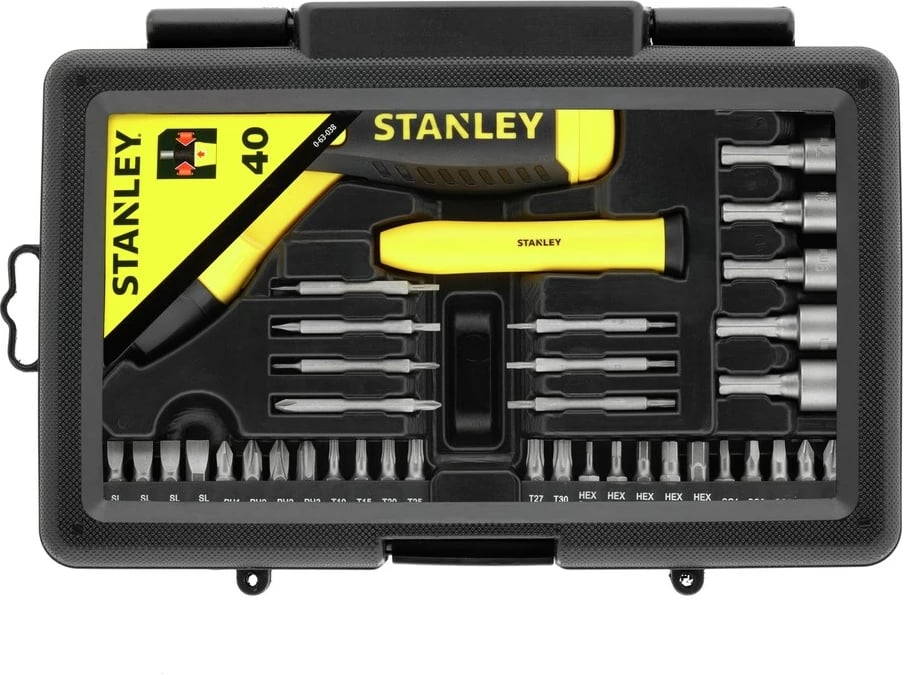 Set veglash STANLEY 38 copë, dorezë pistoletë, Ngjyrë e zezë
