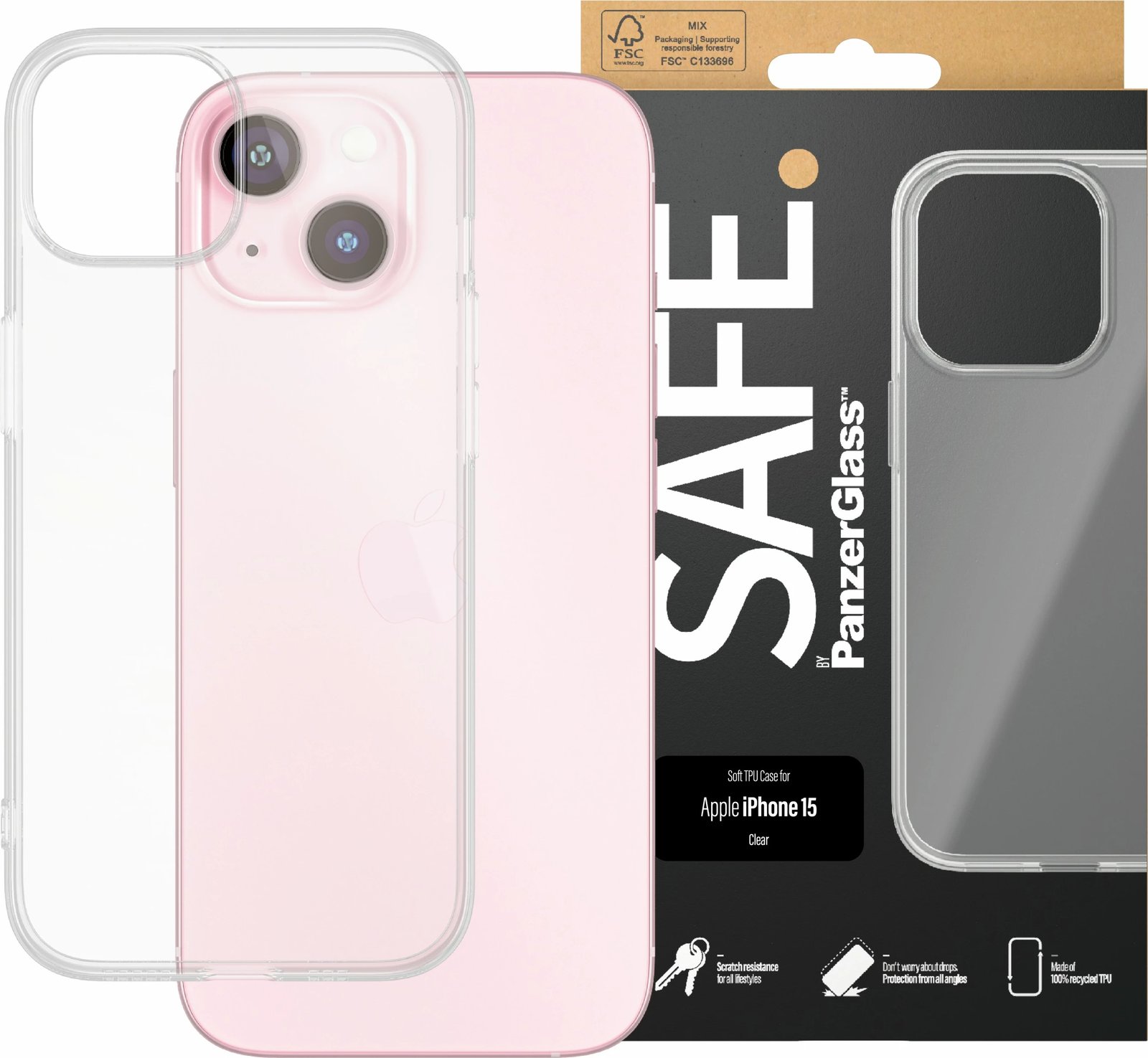 Mbështjellës PanzerGlass SAFE. TPU për iPhone 15 transparent