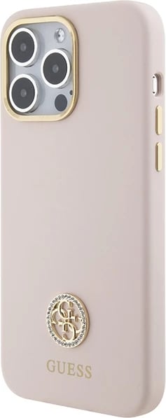 Mbështjellës Guess Silicone Logo Strass 4G për iPhone 15 Pro Max, Rozë