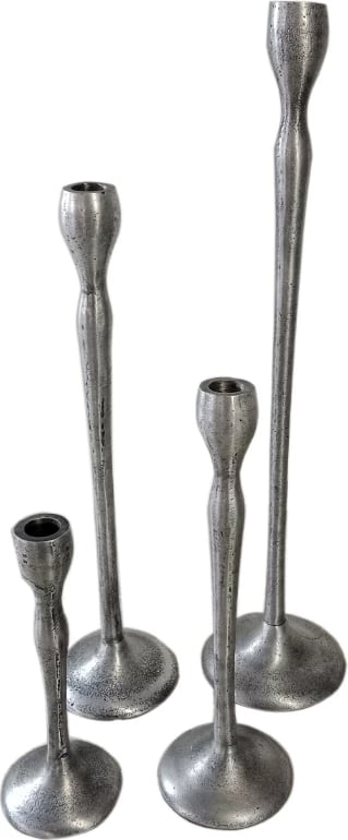 Set mbajtës qirinjsh JOLIE, 4 copë, alumin, ngjyrë argjendi antike, 13x13x50 cm