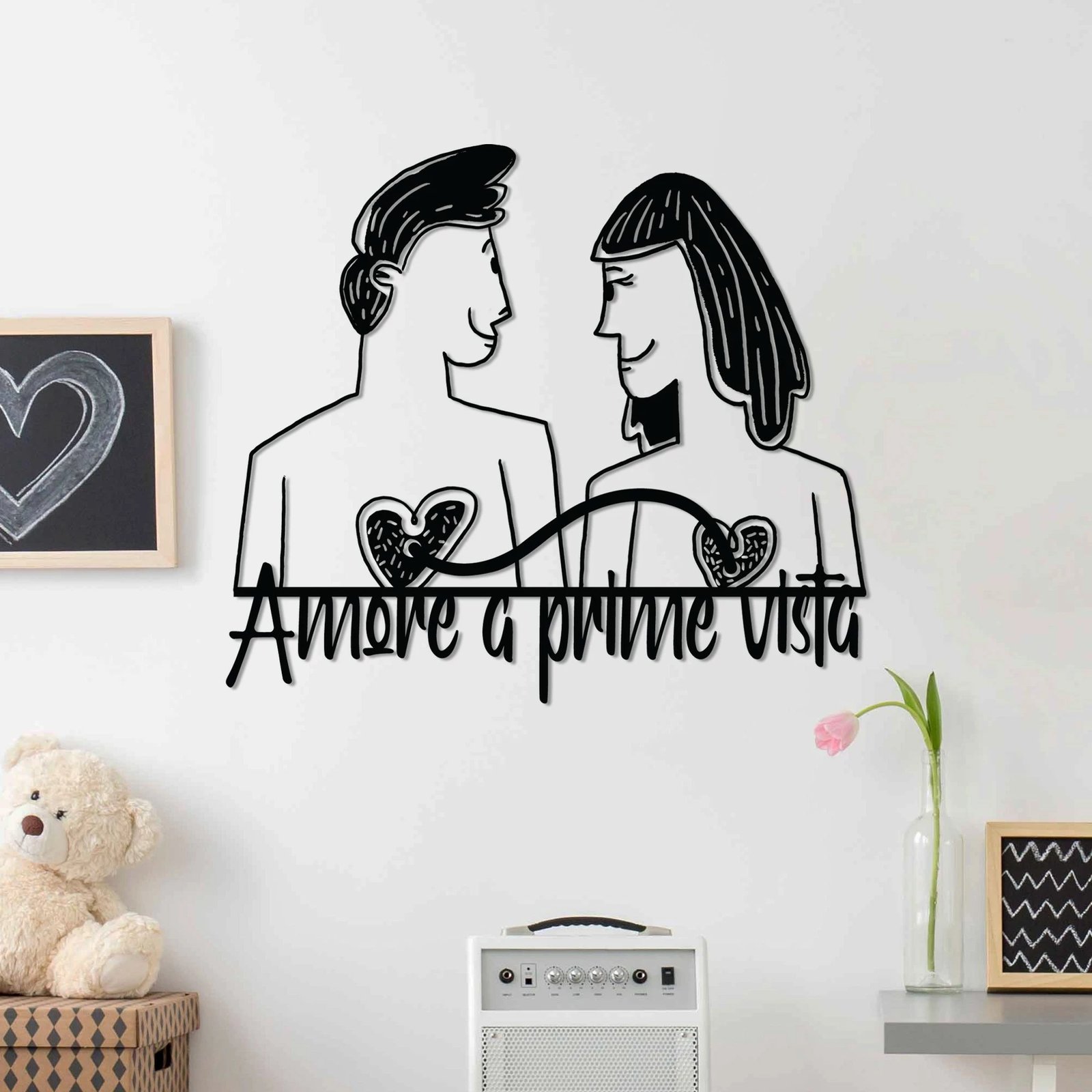 Aksesor dekorativ metalik për mur, Wallity, Amore Prima Vista 5, ngjyrë e zezë, 56x49cm