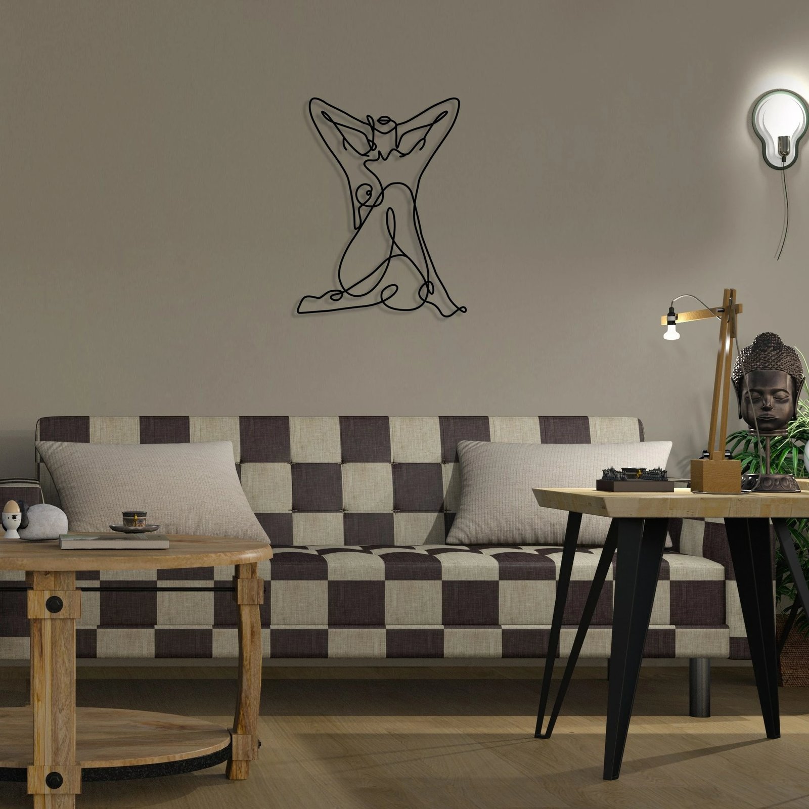 Aksesor dekorativ muri prej metali, figurë gjeometrike grua nudo, Wallity, ngjyrë e zezë, 38x50cm