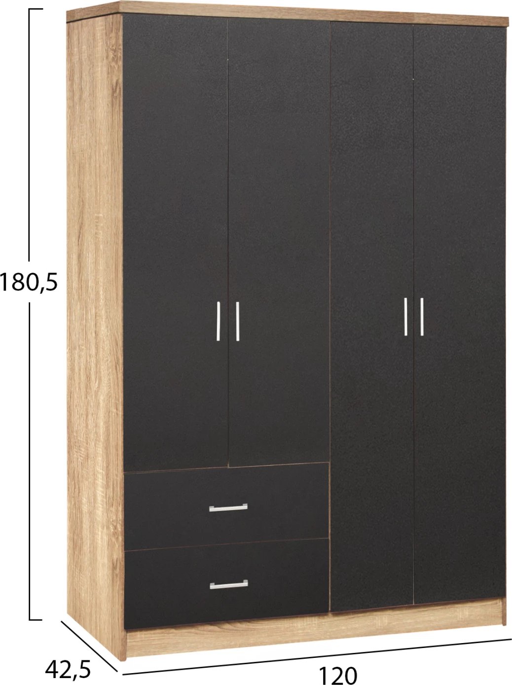 Dollap 4 dyer me 2 sirtarë FH339.04 Sonama-Gri 120x42x181cm