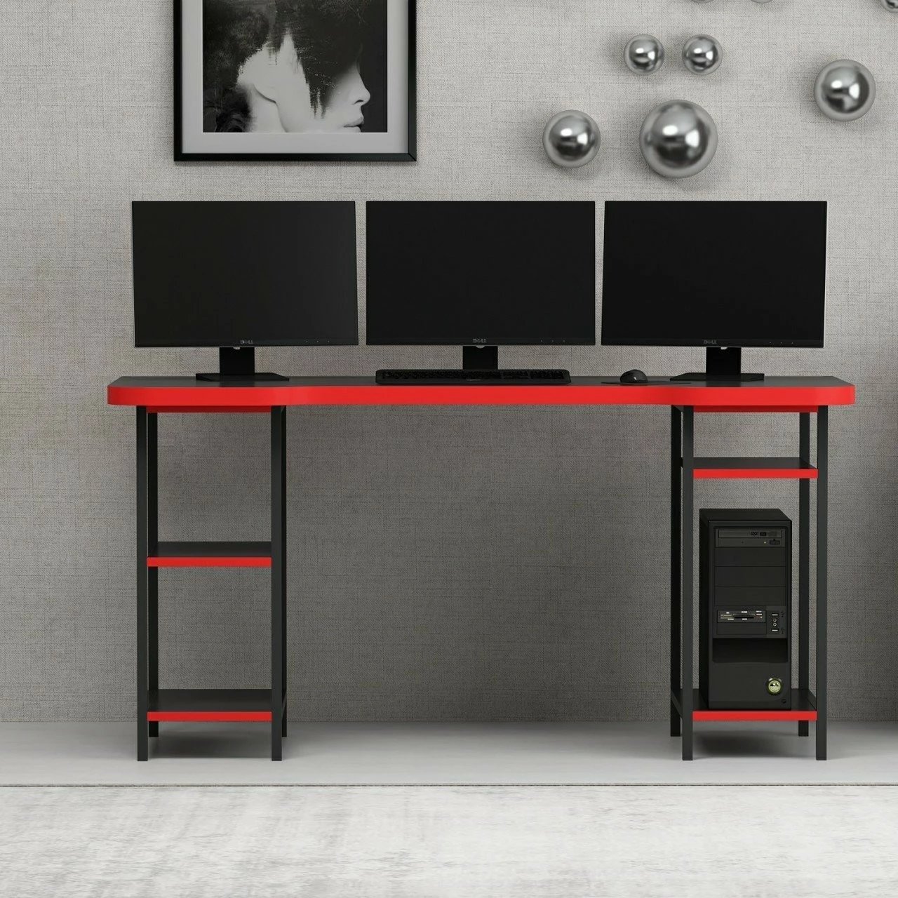 Tavolinë gaming Skye Decor, Phoenix 4, e zezë-kuqe