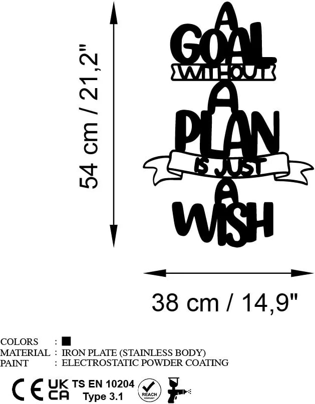 Aksesor dekorativ metalik për mur, Wallity, Plan is Just