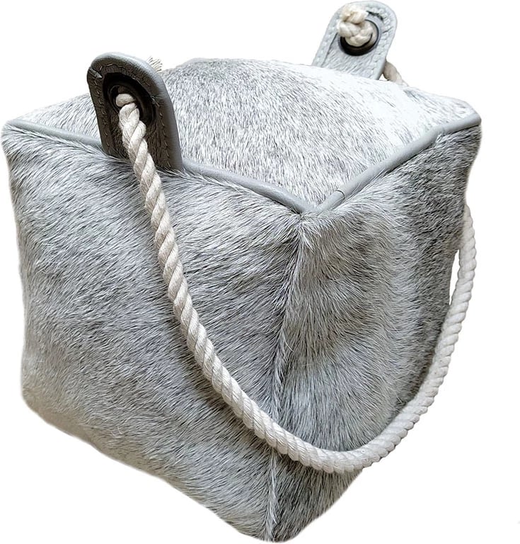 Ndalesë dere dekorative, lëkurë dhe pambuk, ngjyrë gri, 15x15x15cm