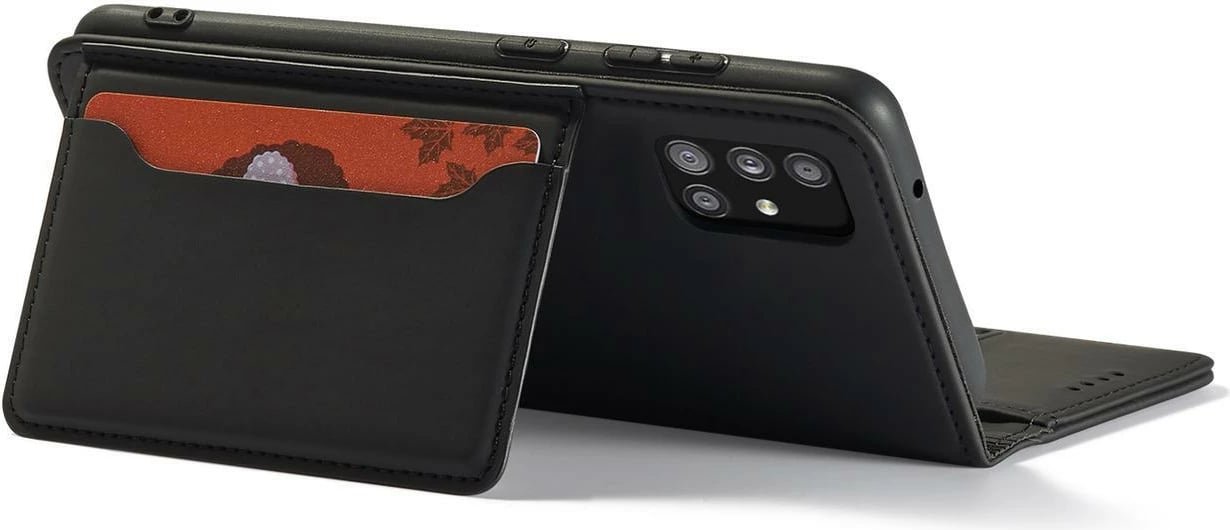 Mbështjellës Hurtel Magnet Card Case për Samsung Galaxy A12 5G, me portofol dhe mbajtëse, i zi