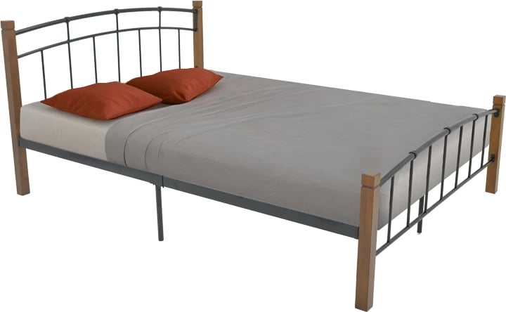 Krevat queen size Mandy, ngjyrë arre, dru-metal i zi, 150x200cm