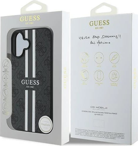 Mbështjellës Guess 4G Printed Stripes MagSafe për iPhone 16 Plus, i zi Mbështjellës Guess 4G Printed Stripes MagSafe për iPhone 16 Plus, i zi