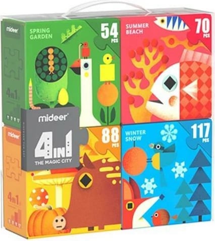 Puzzle Mideer 4 në 1 "4 Stinët" 54,70,88 - 117 pjesë
