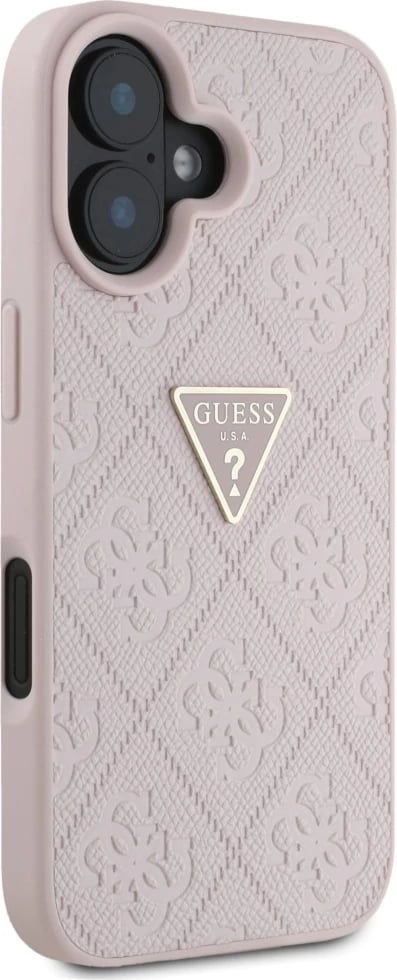 Mbështjellës Guess Hot Stamp 4G Pattern Triangle Metal Logo për iPhone 16, Rozë