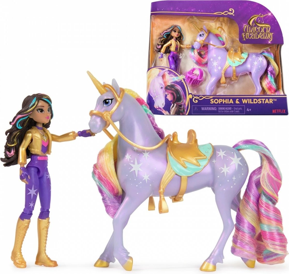 Set lodrash Unicorn Academy Spin Master Sophia dhe Star, 11 cm + 13 cm, shumëngjyrëshe