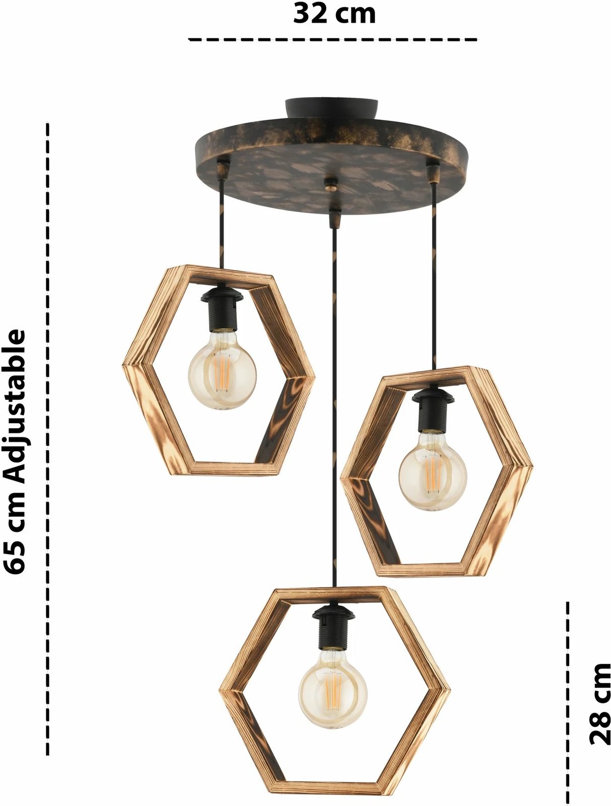 Llambë tavani Opviq, Hexagon Triple G, metal dhe dru, natyrale/vintage