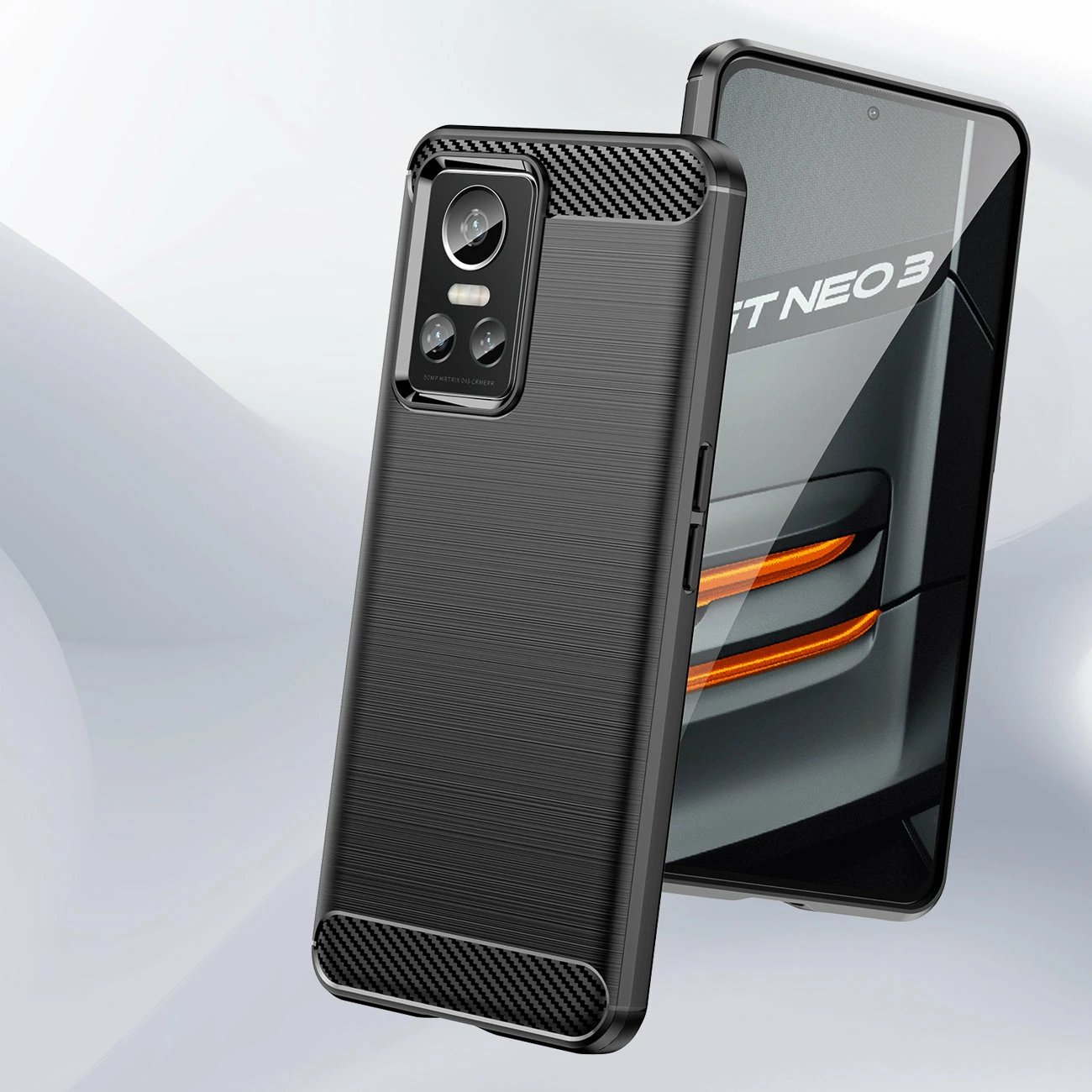 Mbështjellës Hurtel Carbon Case për Realme GT Neo 3, TPU, i zi