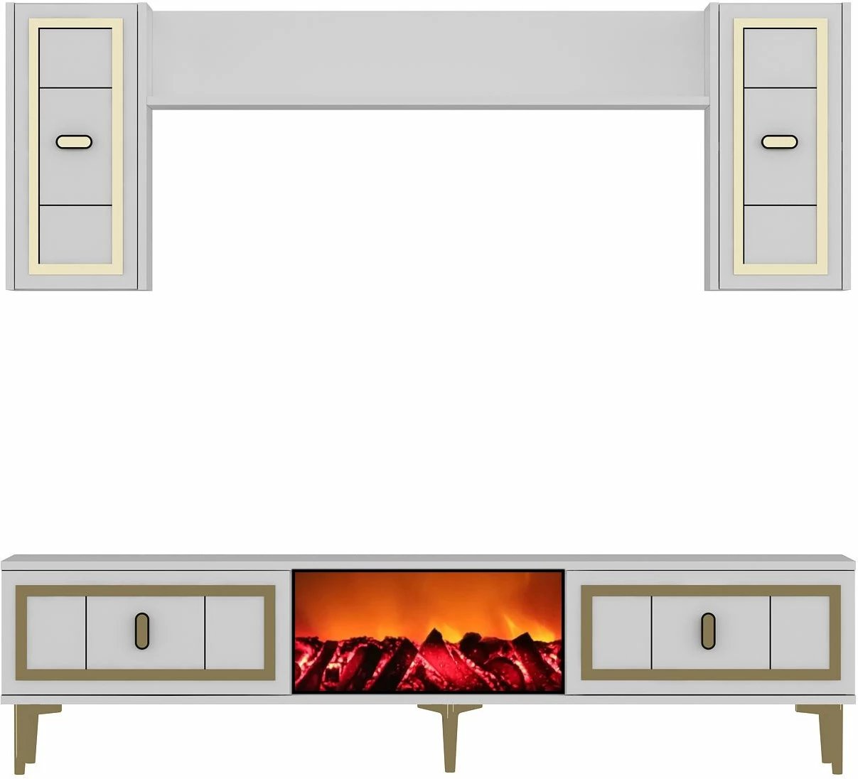 Njësi TV Skye Decor, me oxhak Orion, e bardhë dhe ari