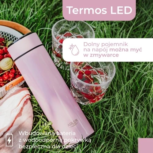 Termus Adler AD 4506, 473 ml, ekran LED me sensor temperature, izolim vakum çelik inox SS304, me sitë, rozë Termus Adler AD 4506, 473 ml, ekran LED me sensor temperature, izolim vakum çelik inox SS304, me sitë, rozë