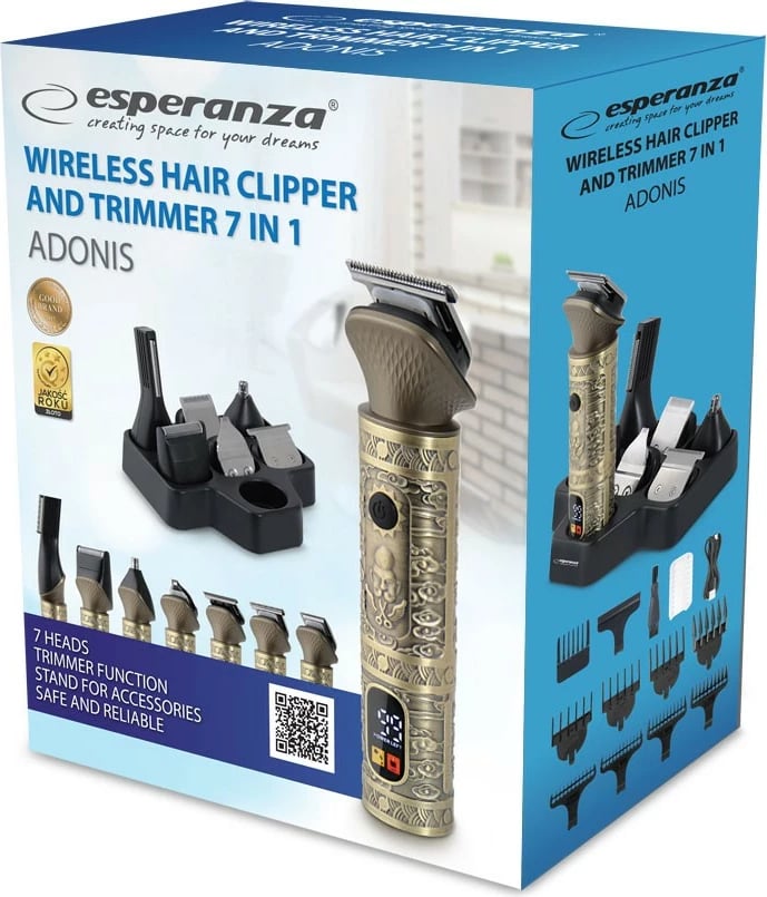 Makinë rroje Esperanza ADONIS 7n1, pa kabllo, me ekran LCD, ari