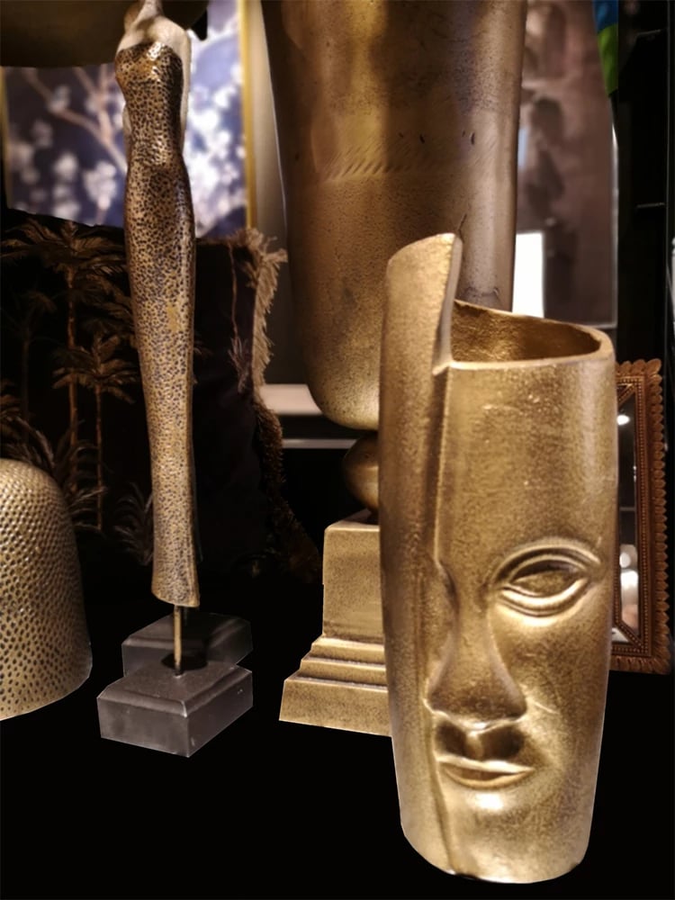 Vazo KEREN, alumin, ngjyrë ari antik, 10x10x25cm