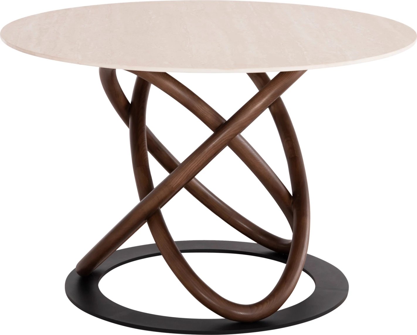 Tavolinë e rrumbullakët ngrënieje ORBITER, sipërfaqe qeramike, këmbë ngjyrë arre, F120x78H cm