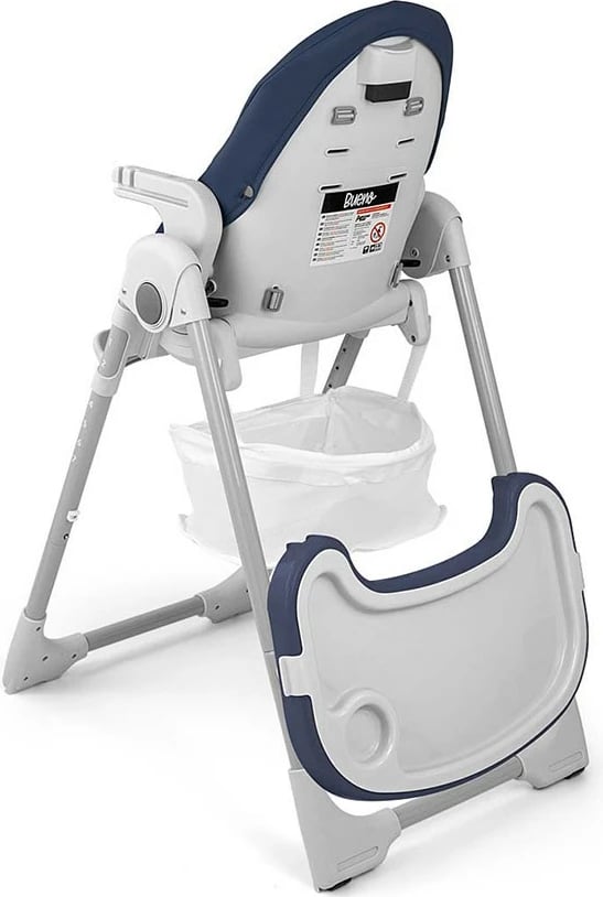 Karrige e lartë bebe, Milly Mally, Bueno Ocean, rregullim lartësie 7-nivel, shpinore reclinueshme, rripa 5-pikësh, 6–36 muaj, blu navy