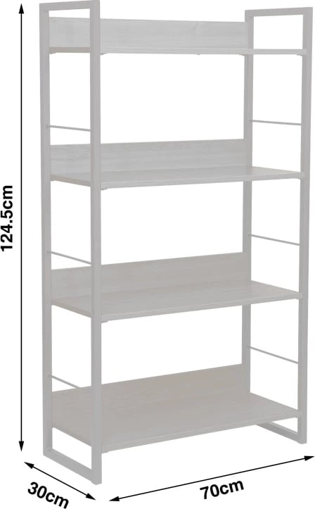 Raft librash Dorfie, ngjyrë natyrale me metal të zi, 70x30x124.5cm