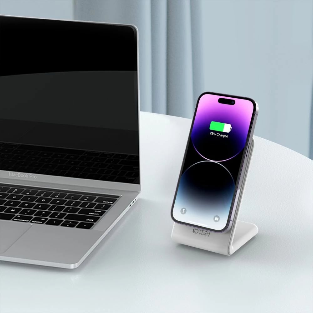 Karikues wireless MagSafe Tech-Protect QI15W-A23, 15W, i bardhë, me stand