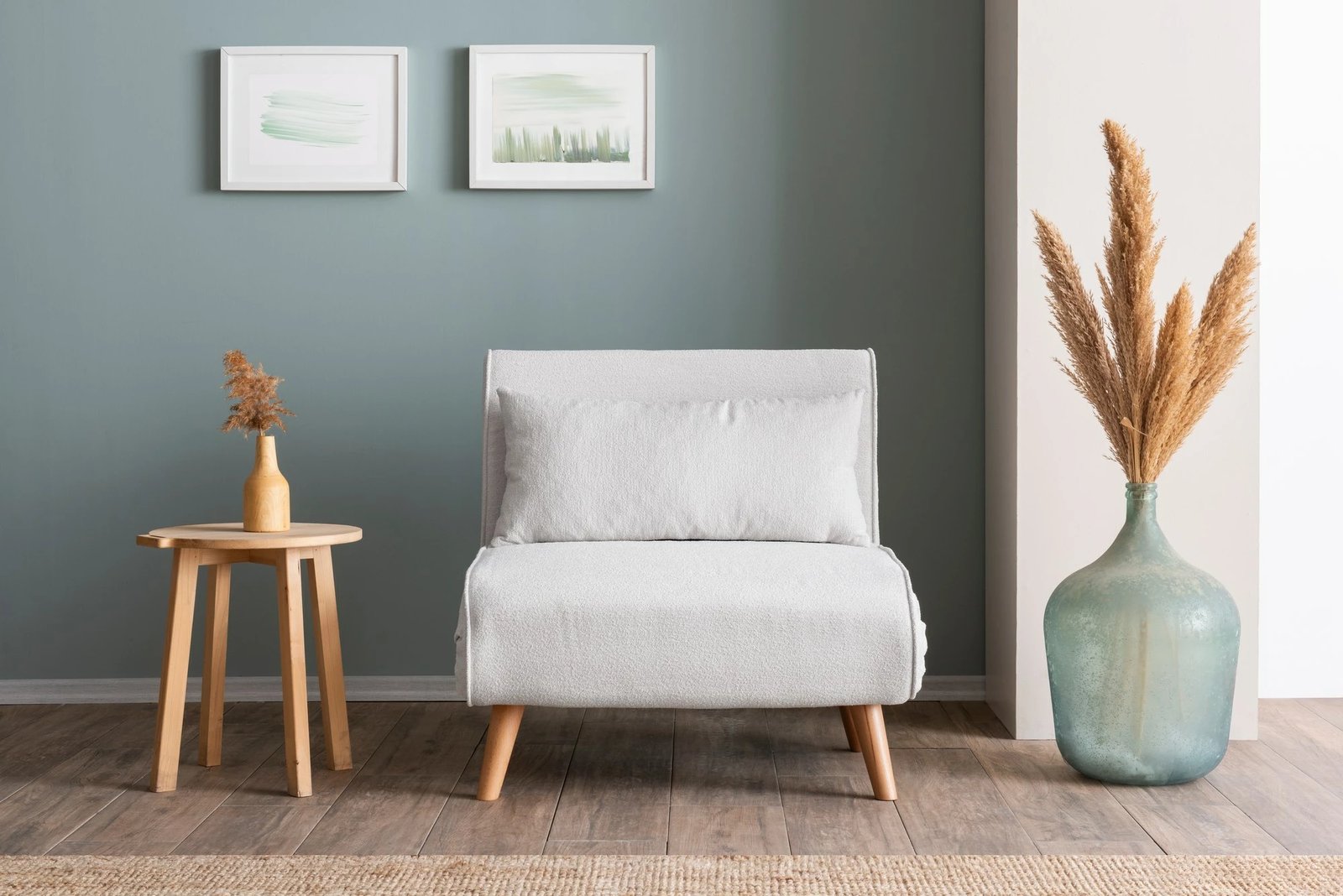 Krevat-karrige një vendi Atelier del Sofa, Folde Single, material teddy, e bardhë