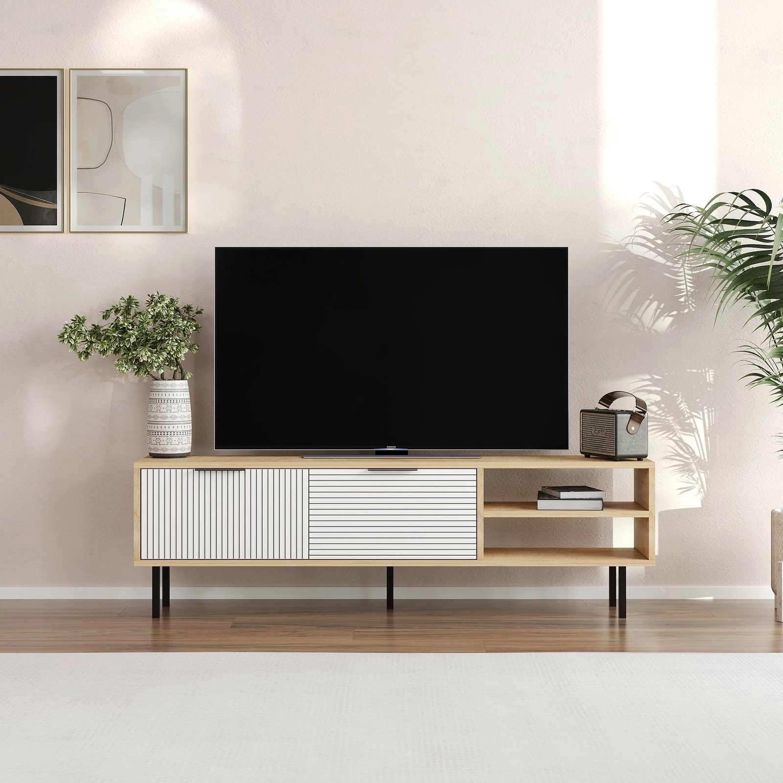 Komodë TV Skye Decor, ngjyrë lis safir, e bardhë