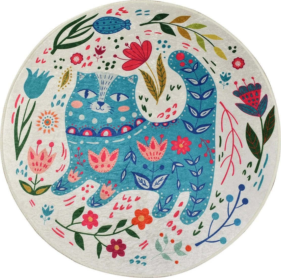 Qilim rrumbullakët, 140 cm, dizajn 'Blue Cats', Conceptum Hypnose, shumëngjyrësh